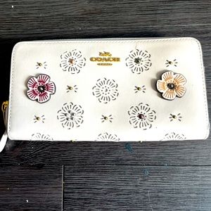 Cream Coach Original Wallet with Beaded Flowers